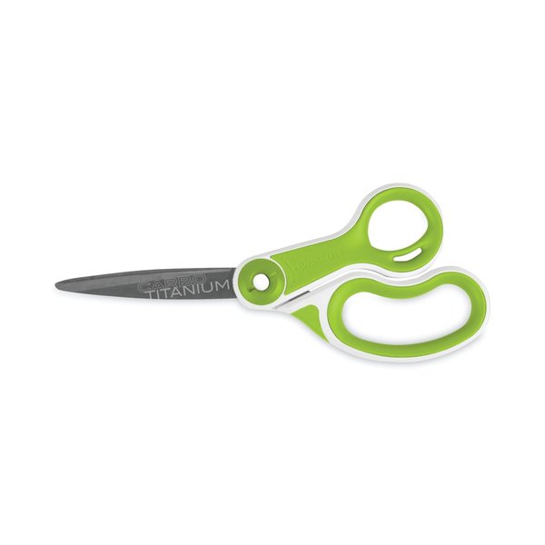 Westcott CarboTitanium Bonded Scissors, 8" Long, 3.25" Cut Length, White/Green Bent Handle 17444